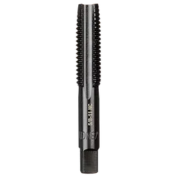 5/8"-11 NC Straight Flute Plug Tap in blackened steel. The cylindrical tool features straight grooves along the sides for threading and tapping holes. The product's name, 5/8"-11 NC, is engraved on the side, indicating its threading specifications. The bottom end is squared for grip during use.