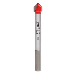 1/2" Glass and Tile Bit with a hex shank and a red carbide-tipped point for drilling through glass and tiles.