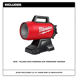 Propane Heater also includes one 10 foot hose and one regulator
