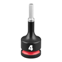 The SHOCKWAVE Impact Duty 3/8" Drive 2" Hex 4mm Bit Socket is a durable tool with a black finish, a hexagonal shaft, and a visible red ring near the base.