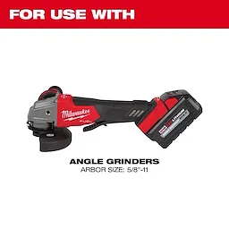 Milwaukee Fuel angle grinder with lithium battery for use with 5/8"-11 grinding wheels. Arbor size 5/8"-11.