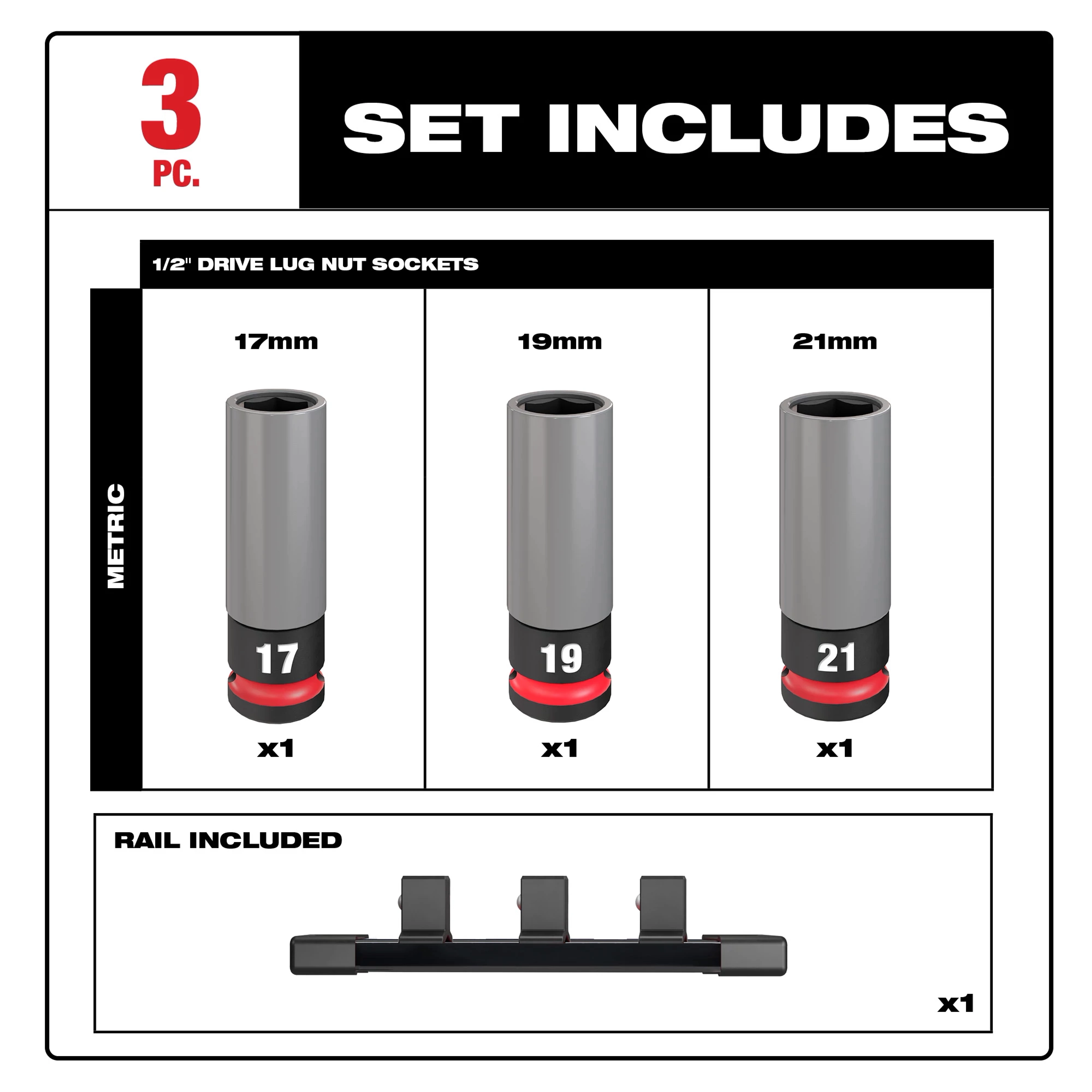 SHOCKWAVE Impact Duty 1/2 in. Drive Deep Metric Lug Nut Impact Socket Set 3 Piece