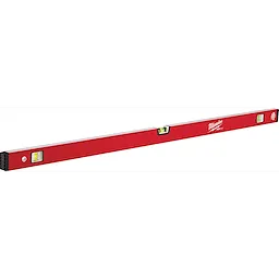 Redstick Level, a red rectangular spirit level with three vials and black end caps. Features a middle label with a white logo.