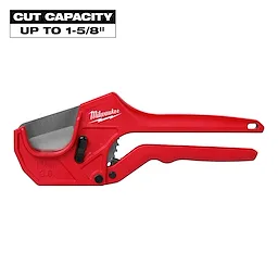 1-5/8" (one and five-eighths inch) ratcheting pipe cutter with a sharp blade, capable of cutting up to 1-5/8" pipes.