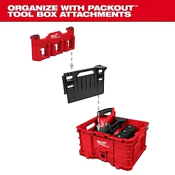 Divider for PACKOUT Crate system shows a black divider insert being placed into a red crate, demonstrating its tool organization capabilities.