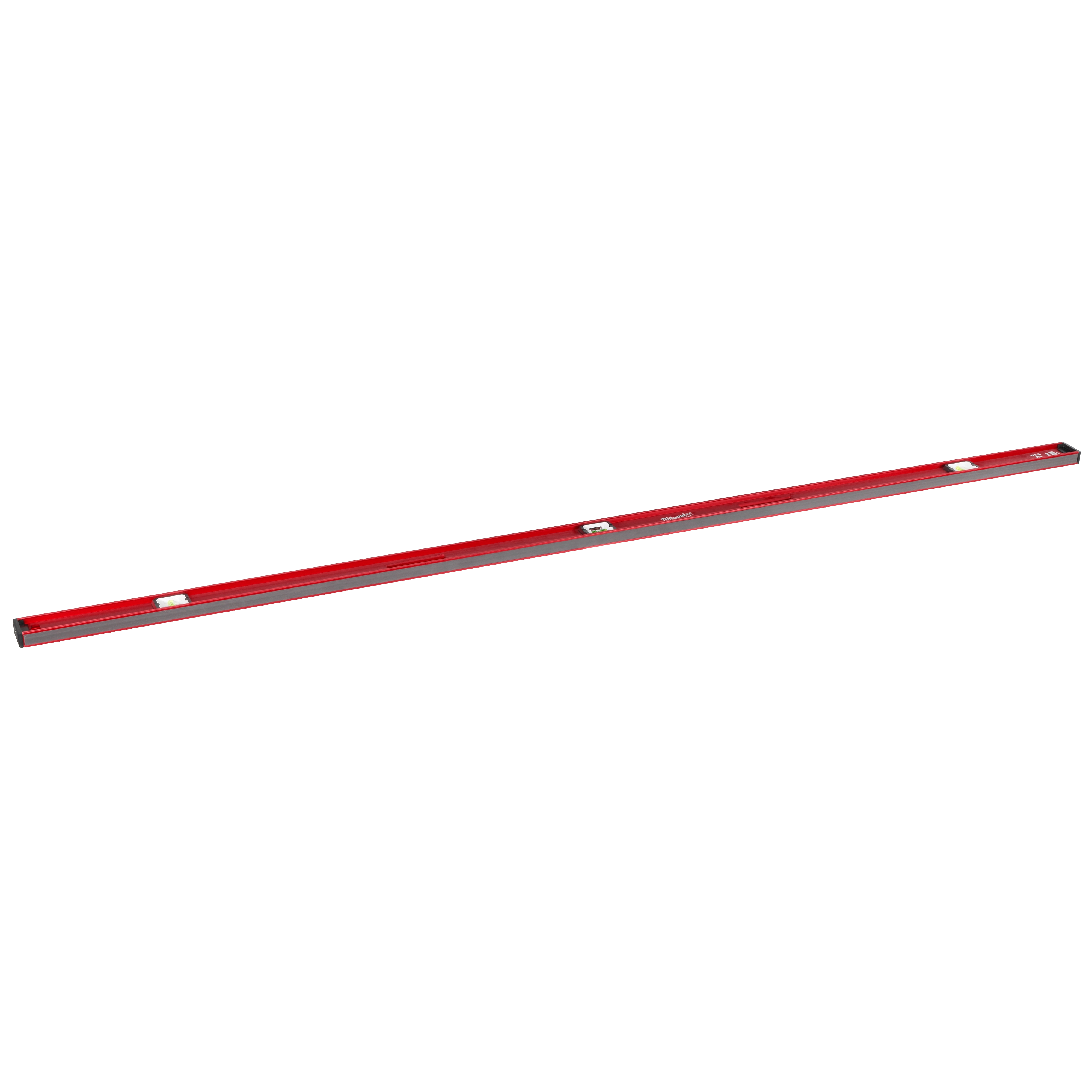 The Milwaukee® 78" Magnetic I-Beam Level features a red body with a magnetic edge and multiple vials for accurate leveling. The level is designed for precision and durability in various construction tasks.