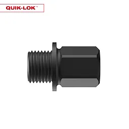 5PK Small Adapters for QUIK-LOK™ Arbors are black, hexagonal-shaped metal pieces with a threaded end, designed for tool compatibility.