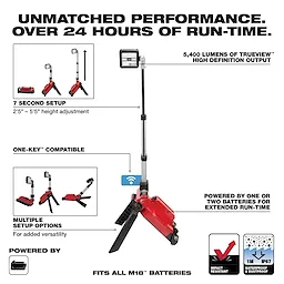 Walkaround portable light with adjustable height (2'5" to 5'5"), 5,400 lumens output, multiple setups, One-Key compatible, and over 24 hours run-time.