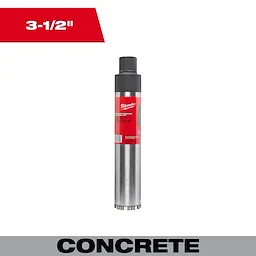 3-1/2" Diamond Premium Wet Core Bit designed for drilling into concrete, featuring a cylindrical metal body with a red label.