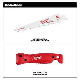 Folding Jab Saw includes a 6-inch drywall saw blade and a red ergonomic handle with white branding.