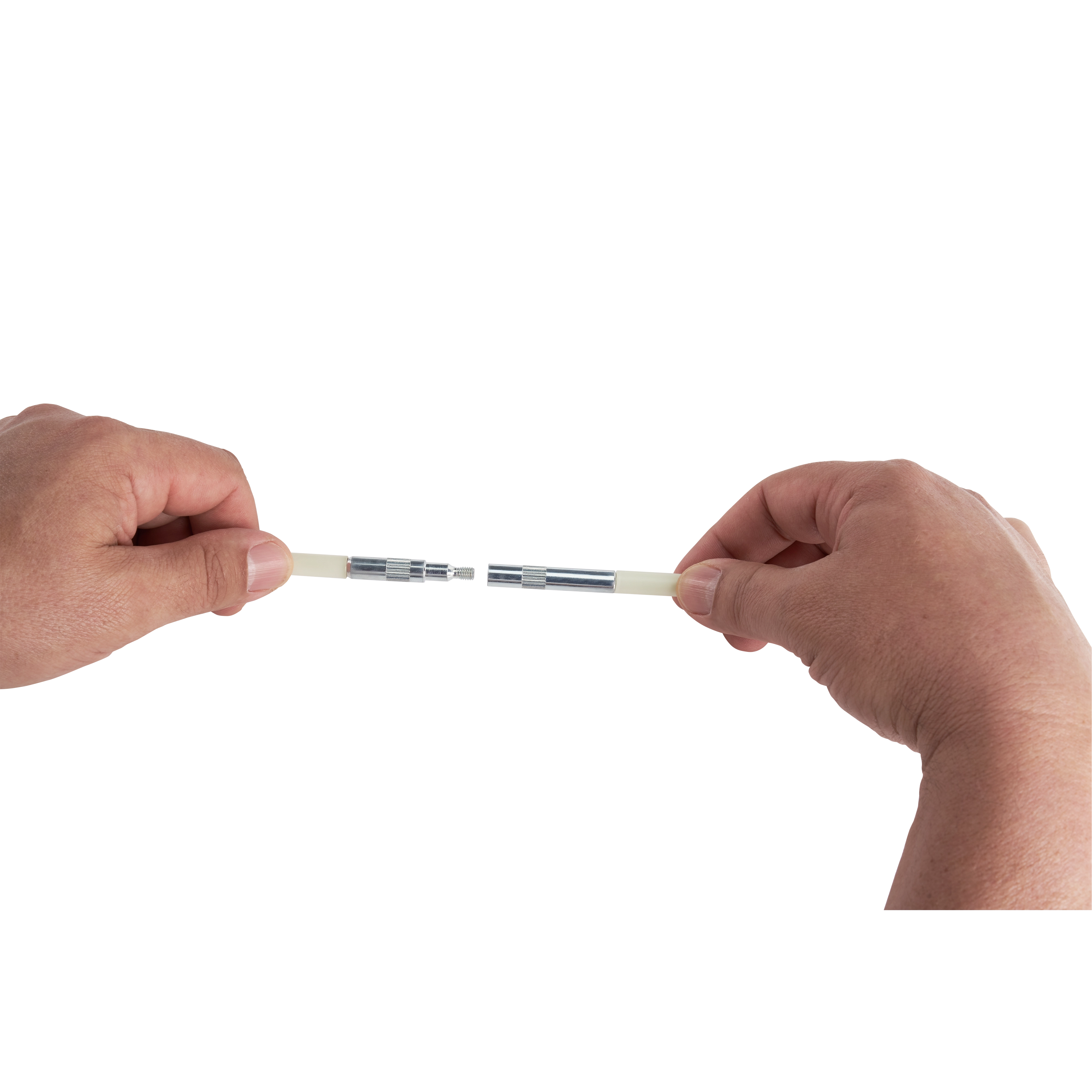 Hands connecting the 5 Foot Low Flex Fish Stick with metallic ends.
