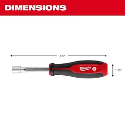 The HollowCore Nut Driver - Metric measures 7.5 inches in length and 1.35 inches in width, with a red and black handle.
