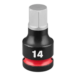 SHOCKWAVE Impact Duty 1/2" Drive 2" Hex 14mm Bit Socket features a black body with a red ring and a gray hex head, labeled with the number "14" in white.