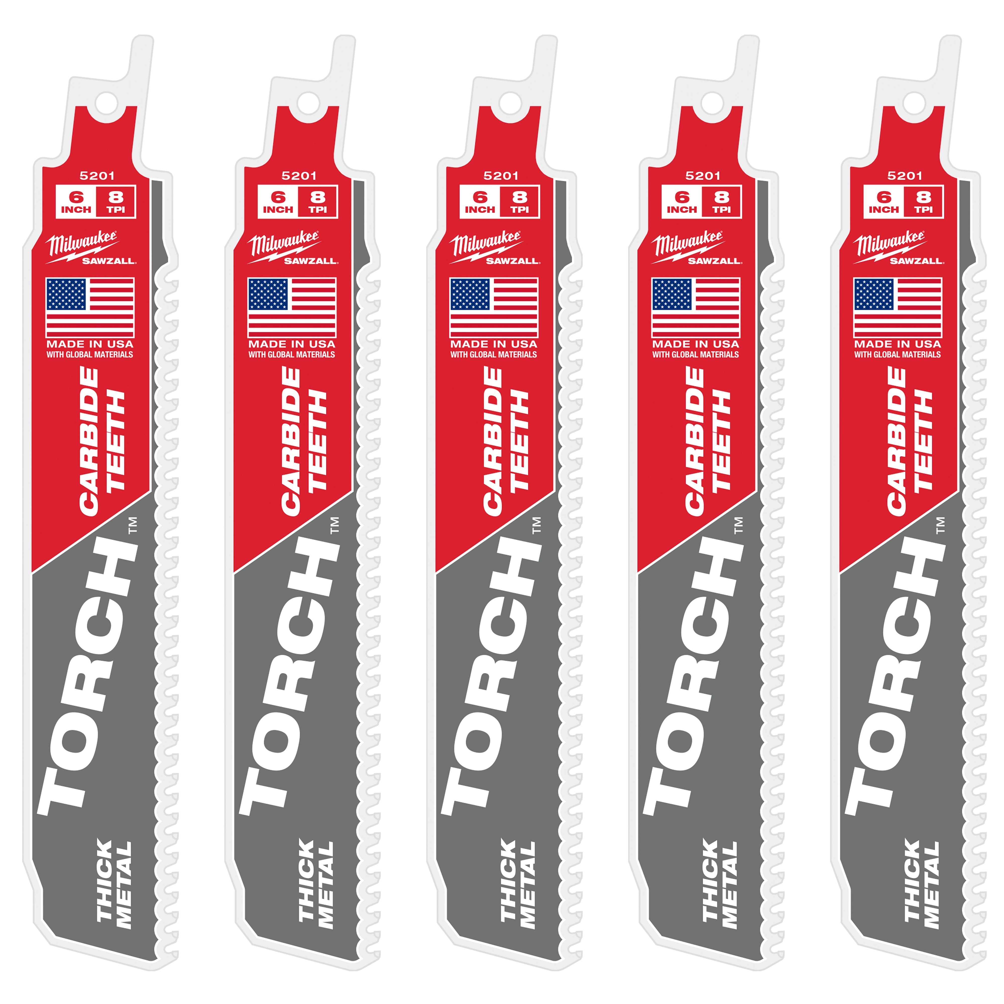 (5PK) 8TPI 6" TORCH™ w/ Carbide Teeth SAWZALL® Blade
