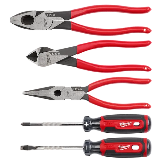 5PC Dipped Grip Cutting Pliers & Cushion Grip Screwdrivers Set (USA)