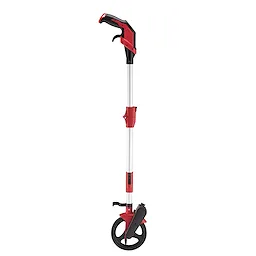 The Measuring Wheel features a black and red handle grip on a silver telescopic rod connected to a black rubber wheel.