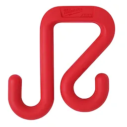 2" Bucket Hook is a red S-shaped utility hook made of sturdy plastic, used for hanging tools, buckets, or other items.