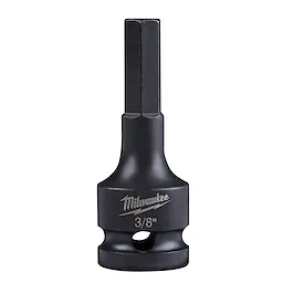 A 1/2" Drive 3/8" Hex Bit Socket with a black finish. The socket features a hexagonal bit at the top and is engraved with "3/8" and a prominent brand name. Designed for compatibility with power tools.