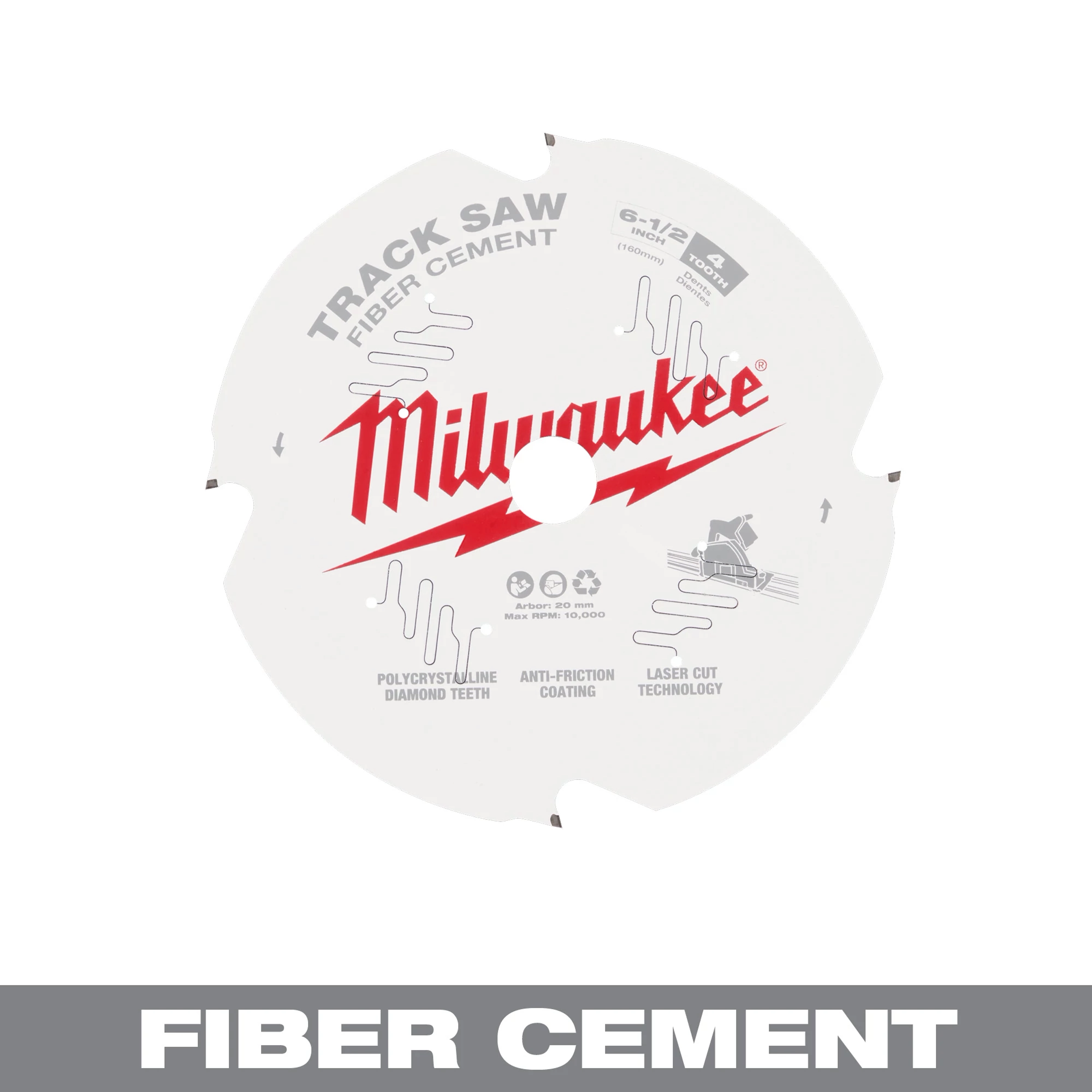 48-40-0670 Fiber Cement Track Saw Blade by Milwaukee with polycrystalline diamond teeth, anti-friction coating, and laser cut technology.