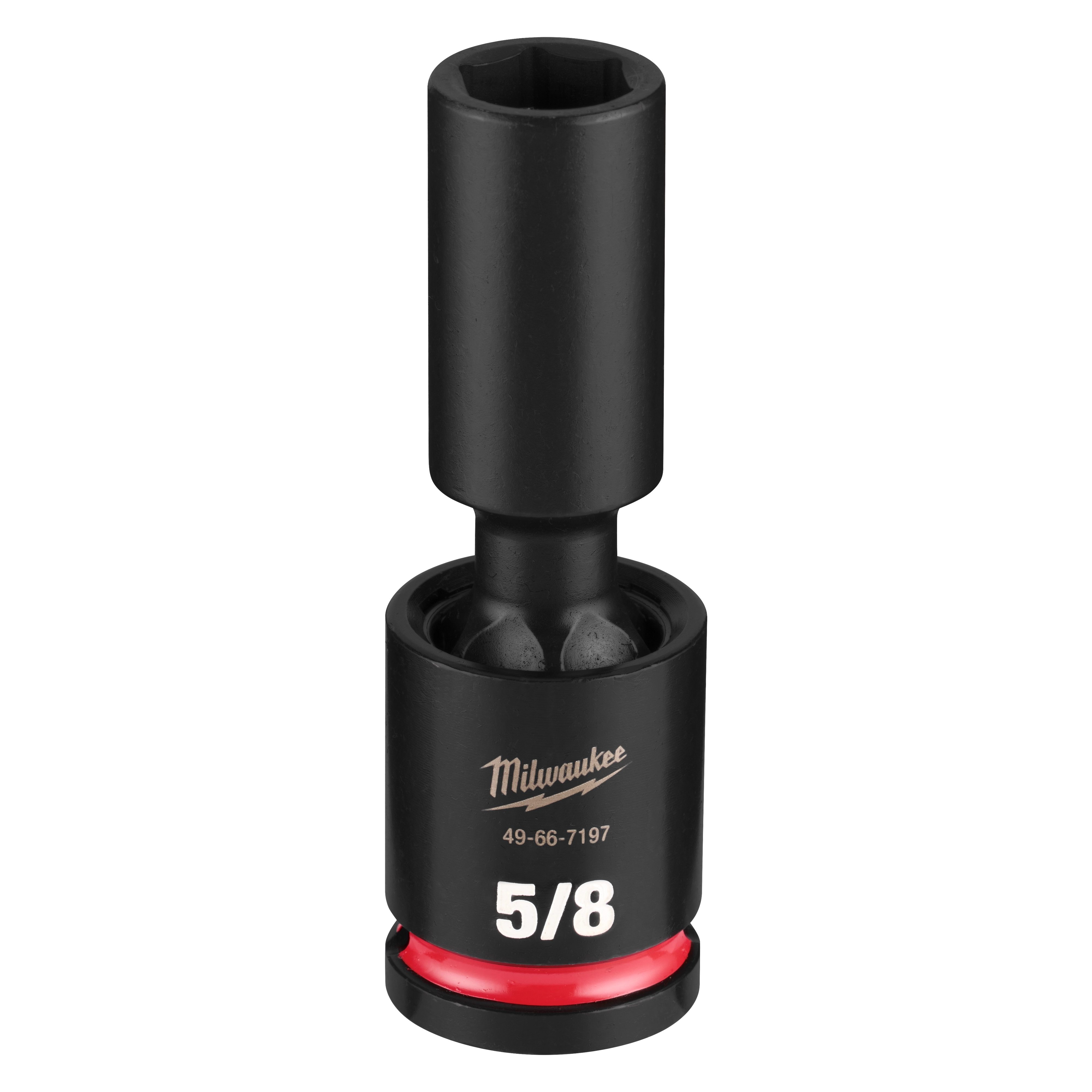 SHOCKWAVE Impact Duty 1/2" Drive 5/8" Deep Swivel Socket standing upright with 5/8 marking and red ring.