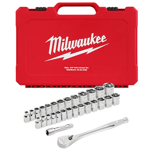 29pc 3/8" Drive Metric & SAE Ratchet and Socket Set with FOUR FLAT™ SIDES
