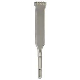 SDS Plus Carbide Slotting Chisel with a grooved, straight blade and round shank. Ideal for cutting and shaping concrete and masonry.
