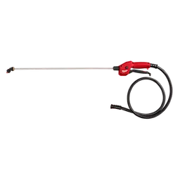 4-Gallon Sprayer Tank Assembly w/ SWITCH-TANK™ features a long metal spray wand, red handle, and black hose. The handle includes a trigger and is connected to the metal nozzle. The hose coiled beside the handle allows for flexible use while spraying.