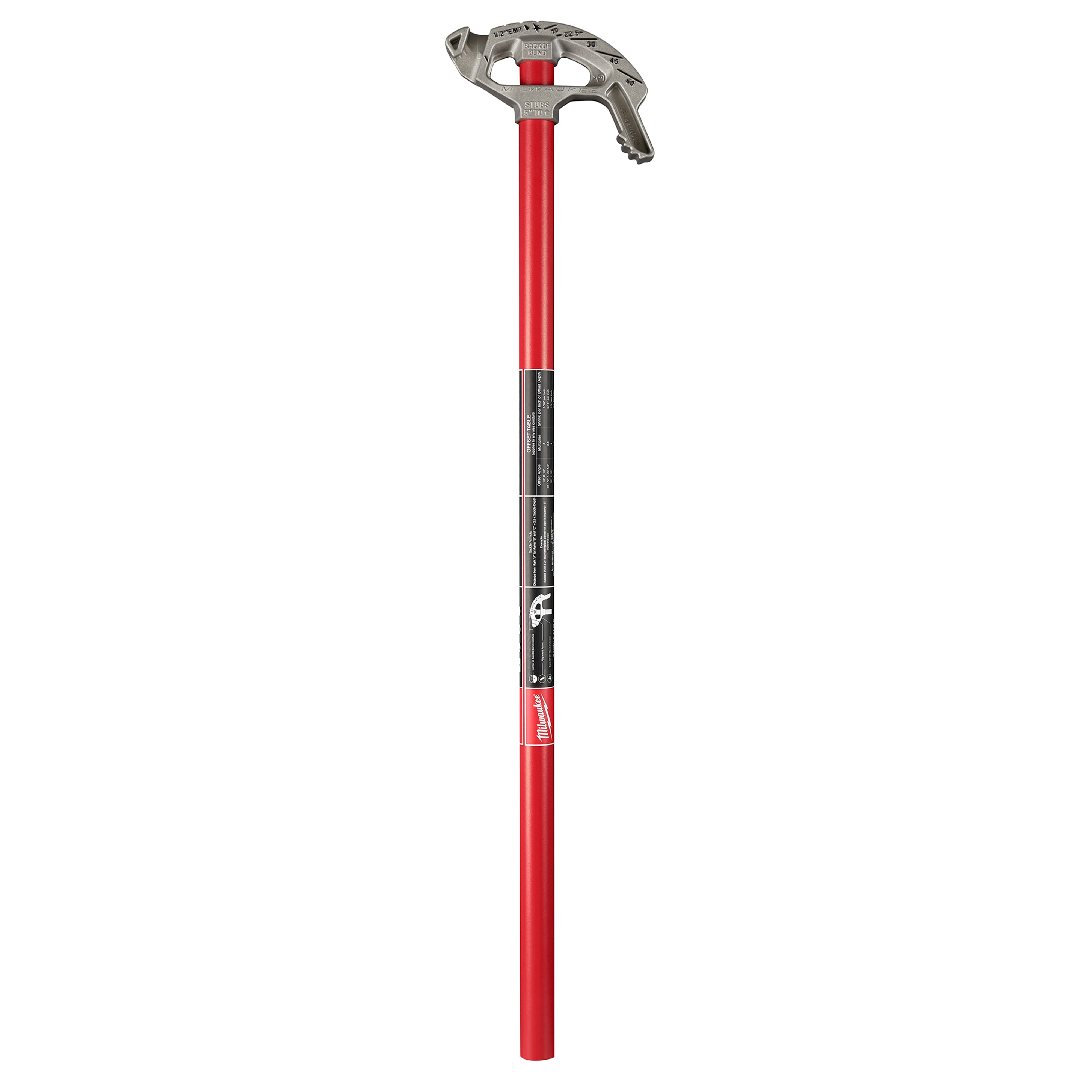 1/2" EMT Aluminum Conduit Bender with a red, long handle and a metallic head, designed for shaping electrical conduit pipes.