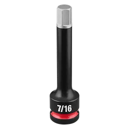 SHOCKWAVE Impact Duty 1/2" Drive 4" Hex 7/16" Bit Socket standing upright with 7/16 marking and red ring.