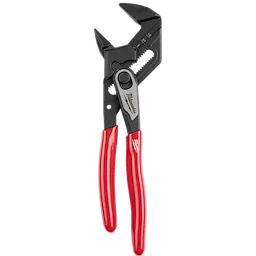 7" Pliers Wrench with red ergonomic handles and black metal, adjustable jaws featuring the Milwaukee logo on the grip.
