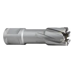 13/16" Annular Cutter, a cylindrical, silver tool with cutting edges designed for creating precise holes in metal.