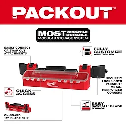 PACKOUT Tool Box Accessory Case Attachment features secure locks, customizable storage, quick access, and 12-inch blade clip.