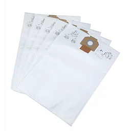 Five white vacuum bags with cardboard collars and illustrated instructions for installation, labeled Vacuum Bags.