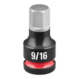 SHOCKWAVE Impact Duty 1/2" Drive 2" Hex 9/16" Bit Socket is a durable, black metal tool with a hexagonal tip and red ring at the base.