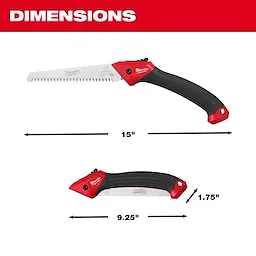 7” Folding Pruning Saw – Straight Blade shown open and folded with labeled dimensions on a plain background.