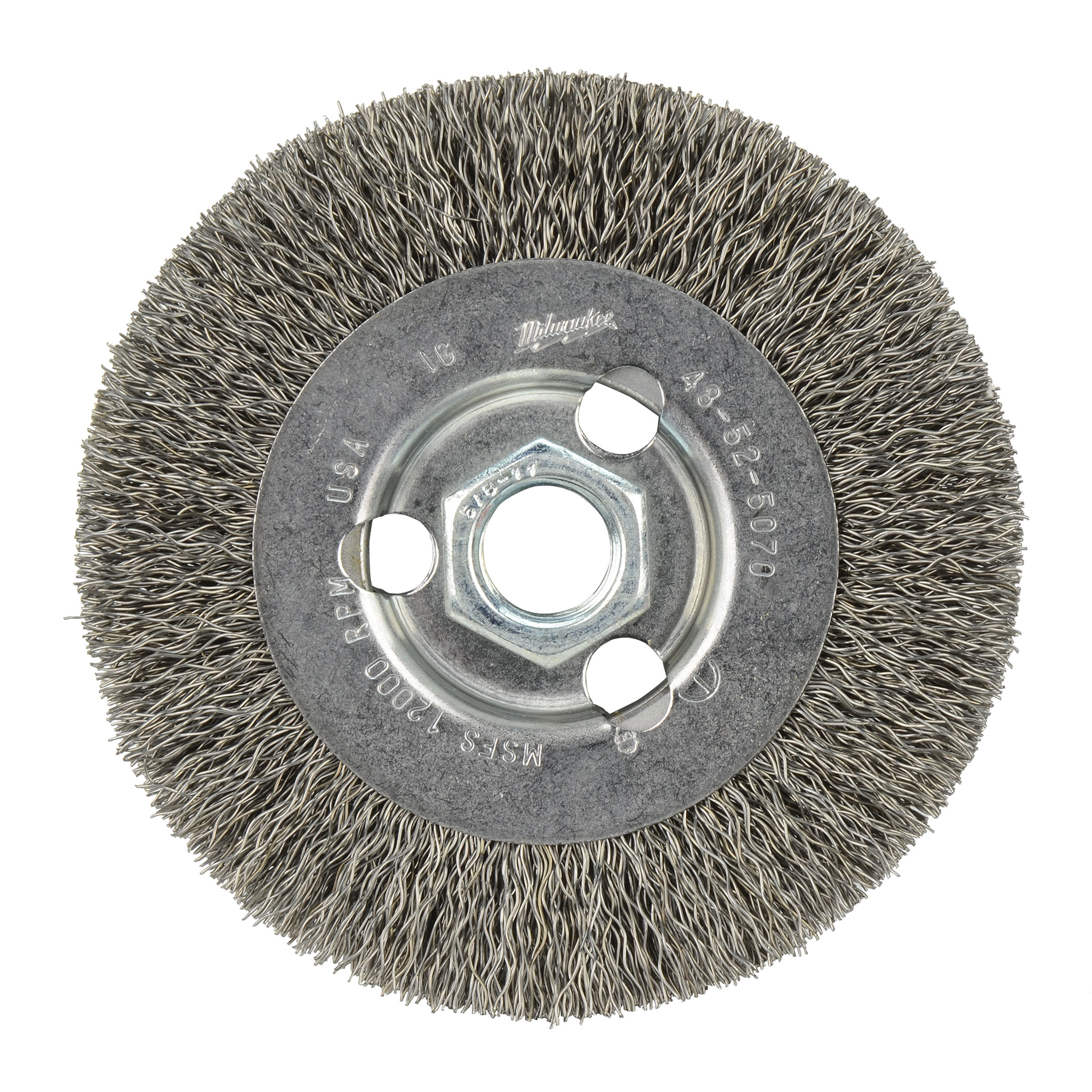 4" Radial Crimped Wheel made of carbon steel. The wheel features a central hexagonal silver hub with three bolt holes.