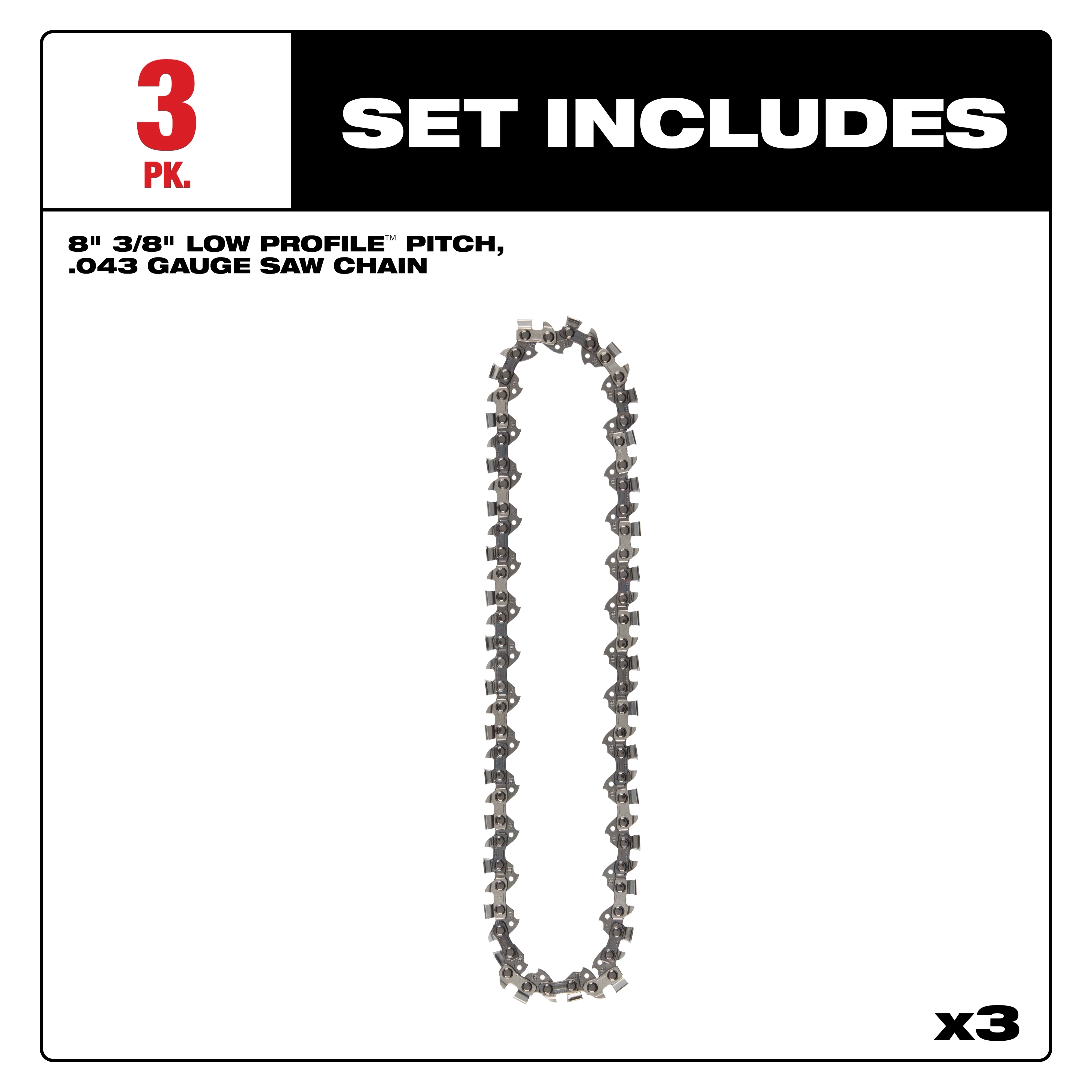 Set includes three saw chains