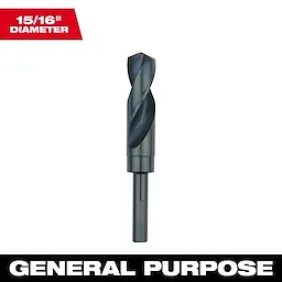 15/16" S&D Black Oxide Drill Bit for general-purpose drilling with a 15/16-inch diameter, shown against a white background.