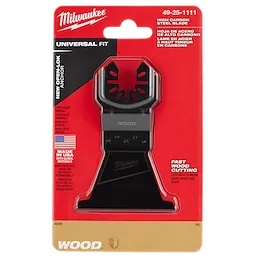 MILWAUKEE OPEN-LOK 2-1/2" HCS Wood Multi-Tool Blade in packaging, designed for fast wood cutting with universal fit.
