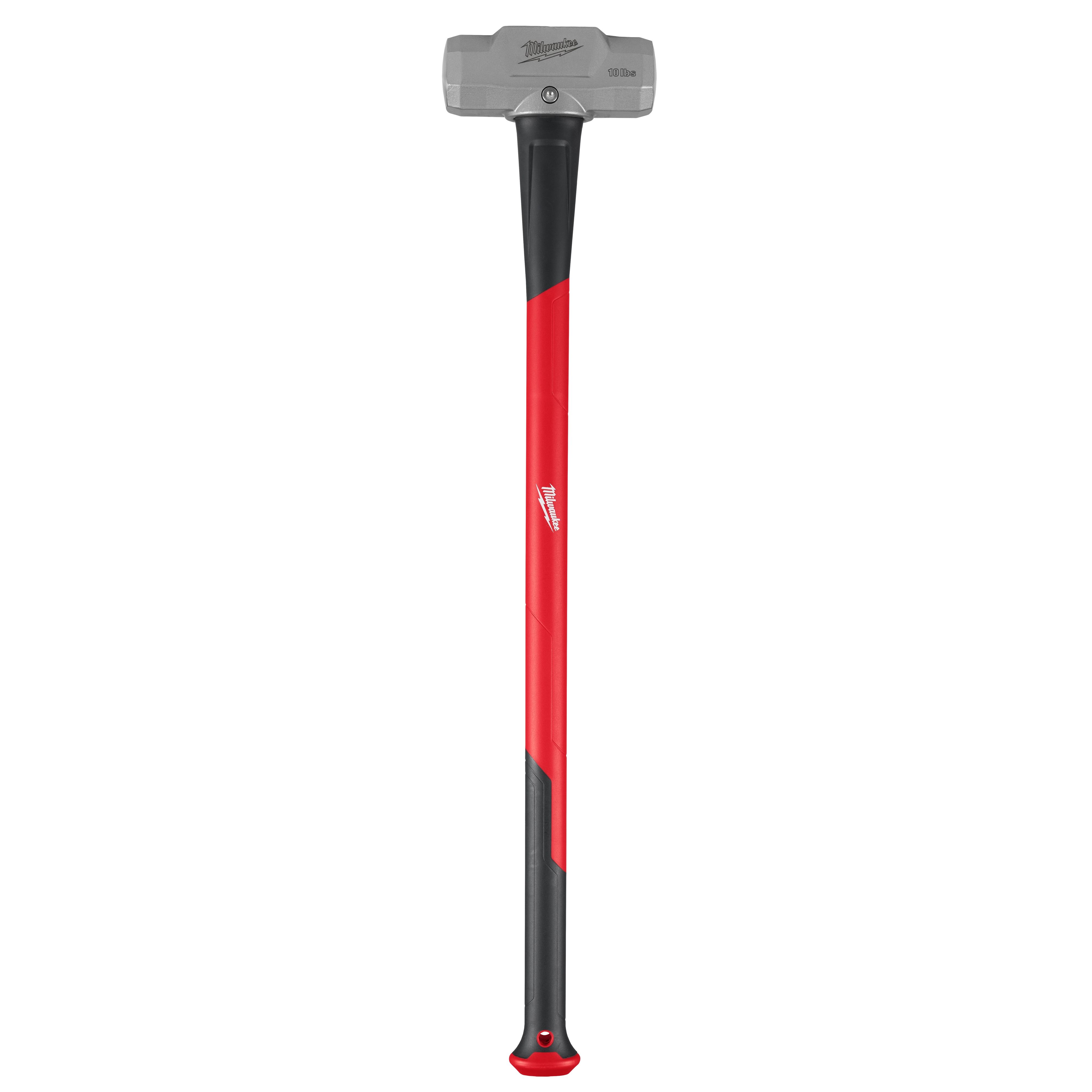 The 10lb Sledge Hammer (36” Handle) features a heavy-duty, gray metal head and a long, sturdy handle. The handle is primarily black with red accents, designed for durability and comfort during use.