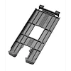 Jig Saw Plastic Shoe Cover is a rectangular black plastic accessory with grooved sides, designed to protect surfaces during cutting. It has a central cutout and hook attachments on one end for securing to the jig saw.