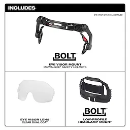 BOLT Eye Visor - Clear Dual Coat with mount for safety helmets and low-profile headlamp mount included.