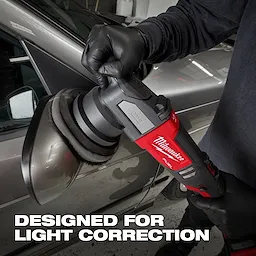 Person polishing a car side mirror with a power tool and 5%22%20Foam%20Light%20Cutting%20%2F%20Polishing%20Pad%202PK. Text: "Designed for light correction."