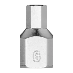1/4" Drive 6mm Low-Profile Hex Bit Socket. The socket is made of polished metal with a hexagonal drive end. It features a clear "6" marking, indicating its size. The design is compact and geared for easy use in tight spaces.