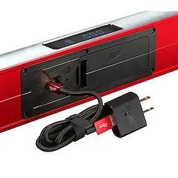 Milwaukee REDSTICK Digital Level with PINPOINT Measurement Technology, featuring a digital display and USB charger with cable.