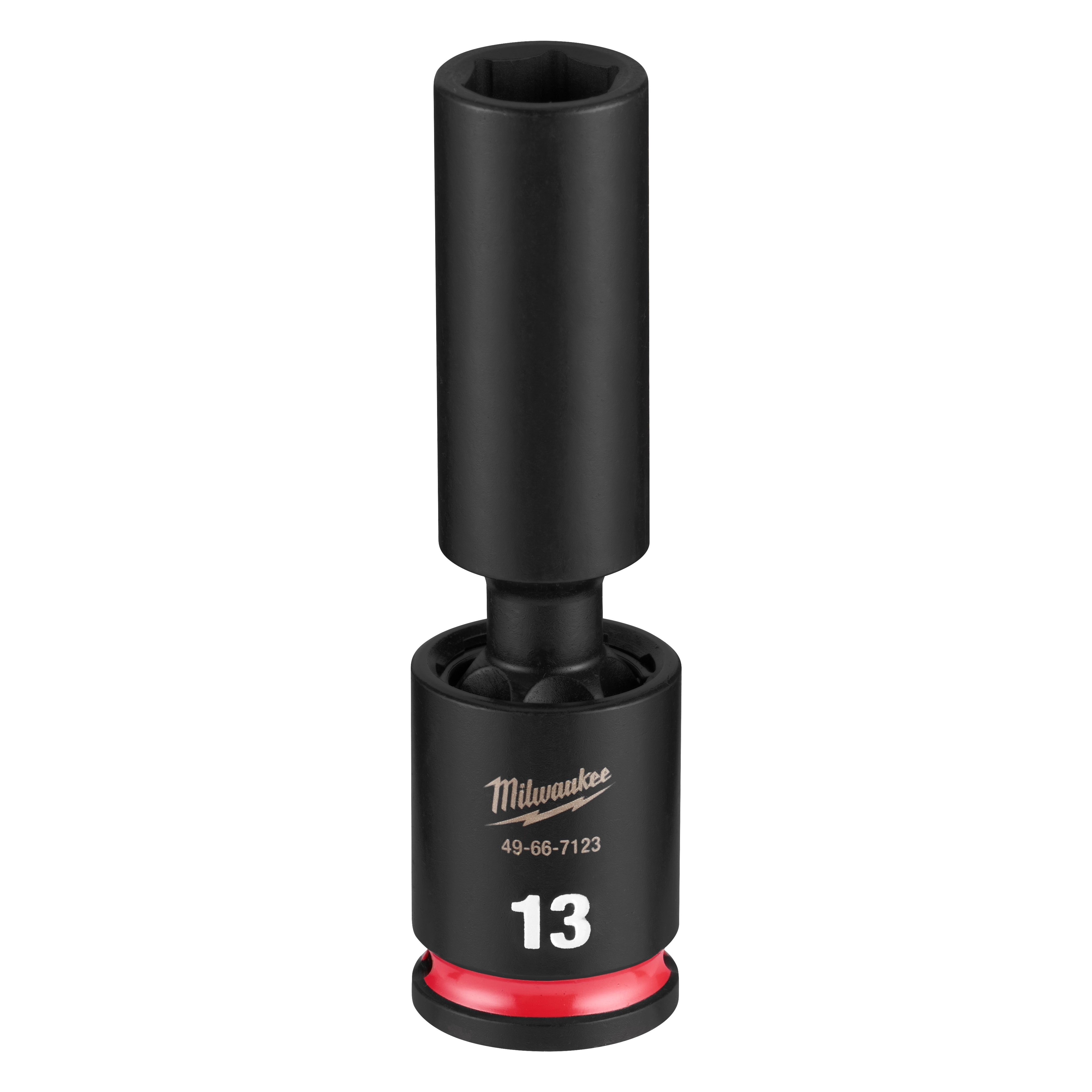 SHOCKWAVE Impact Duty 3/8" Drive 13MM Deep Swivel Socket standing upright on a plain background.