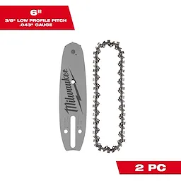 6-inch low profile pitch, .043-inch gauge saw chain and guide bar set. Includes one guide bar and one saw chain. 2-piece set.
