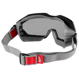 Non-Vented Goggles - Gray Dual Coat Lens with a gray adjustable strap and a red tag stitched onto the strap.