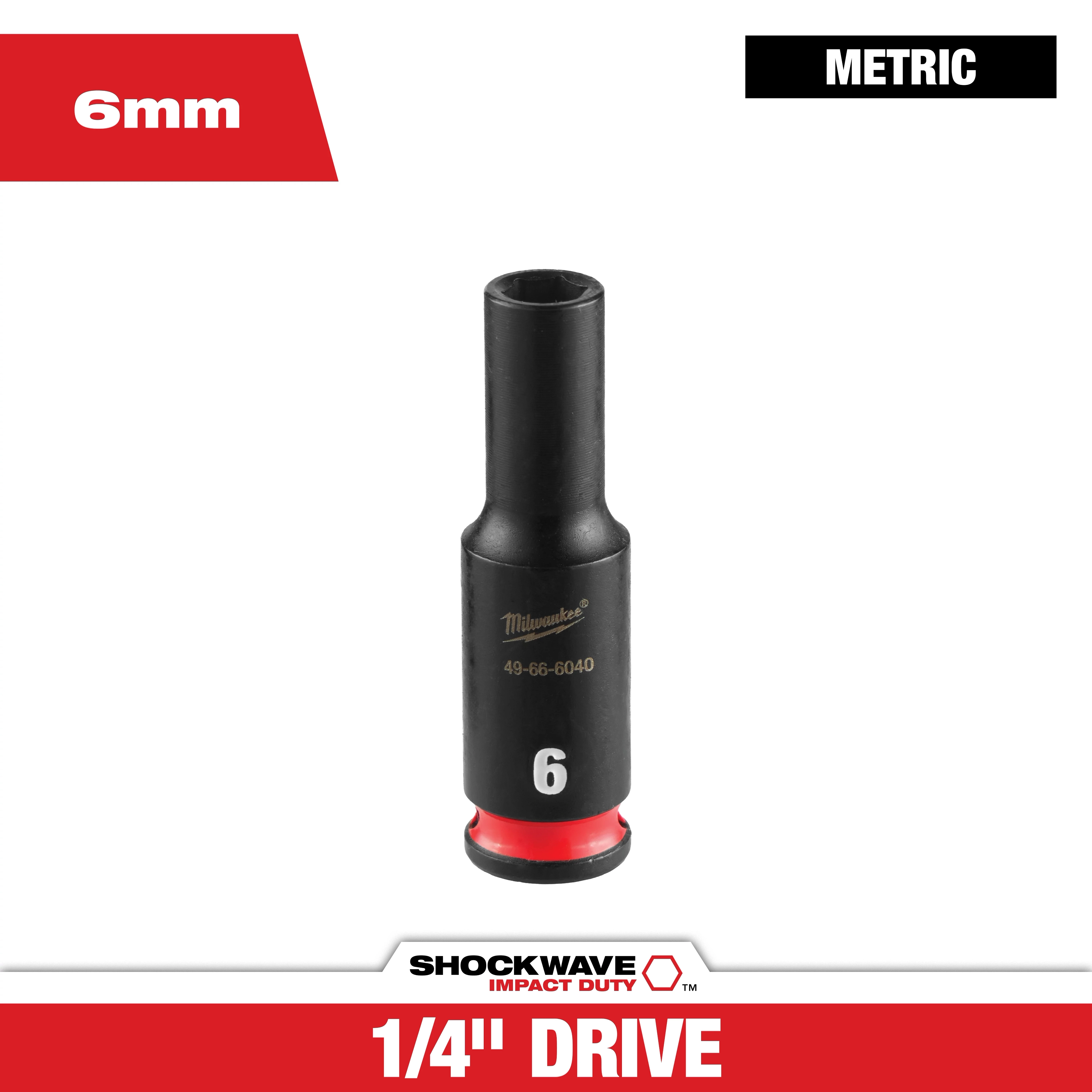 SHOCKWAVE Impact Duty 1/4" Drive 6MM Deep 6 Point Socket standing upright on a plain background.