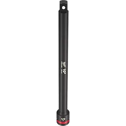 1/2" DR 10" IMPACT EXTENSION is a black metal tool with a smooth cylindrical body. It features a 1/2" drive at one end and measures 10 inches in length. The product name is printed on the side in white text.